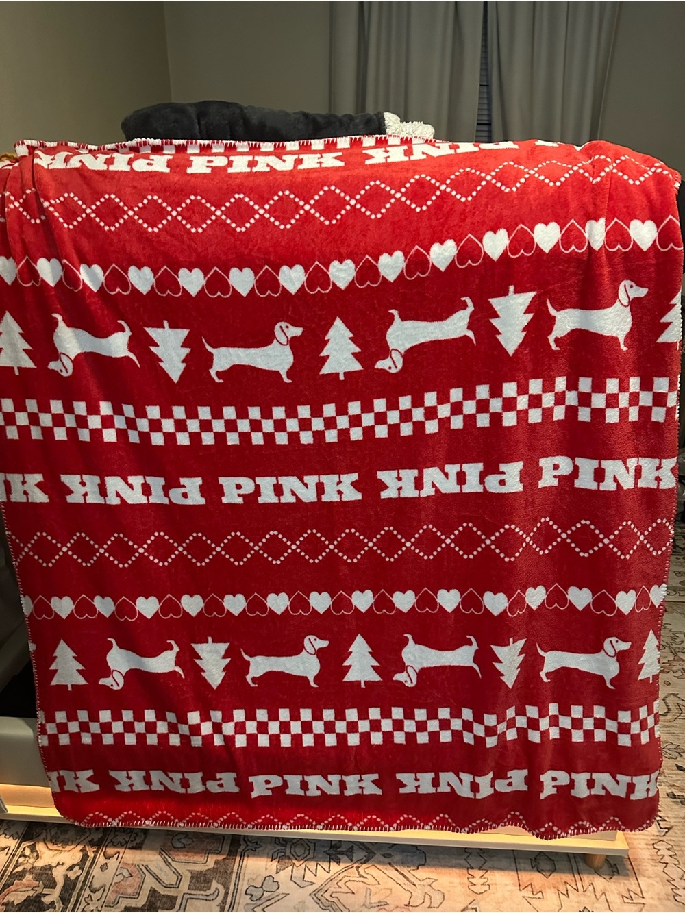 PINK Victoria's Secret Red Kids Holiday Dachshund Blanket